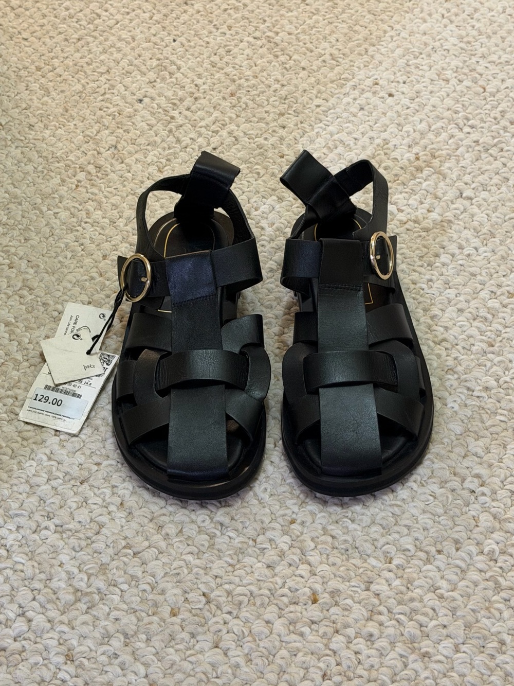 Zara Black Woven Strap Sandals with Gold Buckle